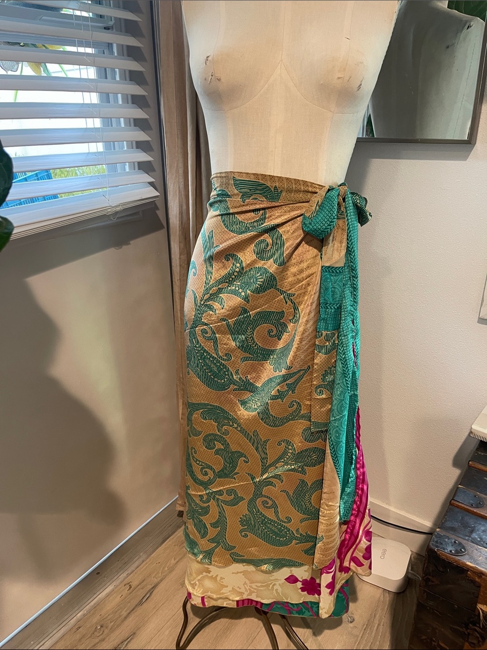 Earthbound Teal and Gold Floral Wrap Dress or Skirt